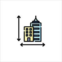 A building with an arrow pointing up and a building on the left vector