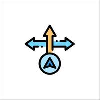 A blue and orange arrow pointing to a circle vector