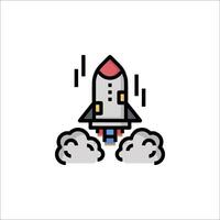 A rocket is flying through the air in a flat style vector