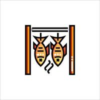 Two fish hanging from a hook on a rack vector