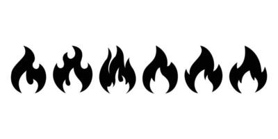 Fire flames silhouette icon set. Flame design of different shapes. Illustration of simple fire silhouette on white background. Campfire and Bonfire symbol. vector