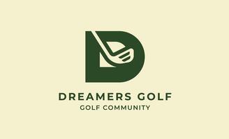 Logotype design Initial D and Golf. Golf ball, golf stick and sport typography concept. Club and community template design. vector