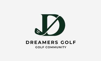 Professional and simple Initial D with Golf design. Golf ball, golf stick and sport typography concept. Club and community template design. vector