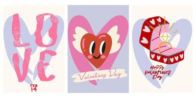 Retro posters for St. Valentine's Day. February 14 modern banner design concept. Set of Valentine's day greeting cards. posts on social networks vector