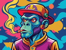 Monkey wearing suit and smoking blackguard with colorfull splash illustration vector