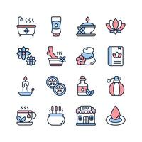 This set of premium icons represents various elements of a spa and wellness experience vector