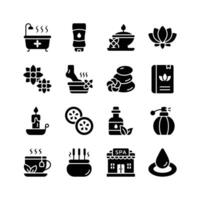 This set of premium icons represents various elements of a spa and wellness experience. vector