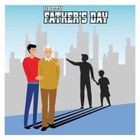 Father's Day Card Depicting Generations and Family Bonding in Urban Setting. vector