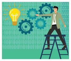 Men Working on Business Innovation and Technology Concepts with Gear and Light. vector