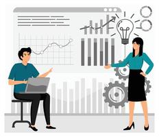 Business Professionals Discussing Data and Analysis with Digital Charts. vector