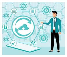 Businessman Presenting Cloud Computing and Digital Transformation Concept. vector