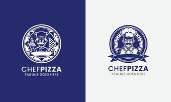 Emblem funny unique chef with pizza food design illustration vector