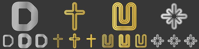 Metallic line logo design collection on black background vector