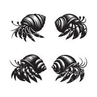 Stylish Crab Hermit Silhouette Vectors for Summer and Tropical Themes
