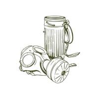Monochromatic Sketch of a Gas Mask with Cylindrical Container vector