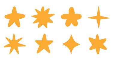 Simple hand drawn stars on a white background. Yellow doodle stars of various shapes. vector