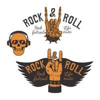 Set of the human hands with Rock and roll sign and wings. Rock and roll festival. Design elements for poster, emblem. illustration. vector