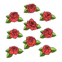 Set of the different roses with leaves isolated on white background. Design elements in . vector