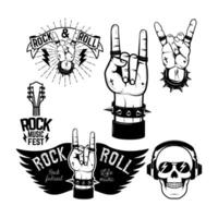 Set of the human hands with Rock and roll symbol. Rock and roll festival. Design elements for poster, emblem. illustration. vector
