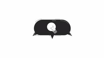Light bulb enclosed within speech bubble outline 2D object doodle animation. Creativity, innovation, bright ideas monochrome linear drawing 4K . Lightbulb animated item isolated on white video