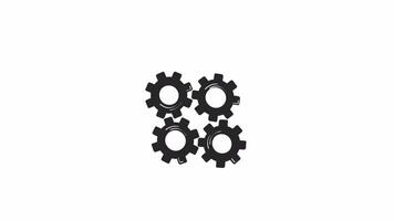 Four interconnected gears rotating outline 2D object doodle animation. Teamwork, collaboration, mechanics monochrome linear drawing 4K . Mechanical parts animated item isolated on white video