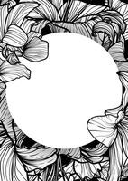 Hand drawn line art black tiger lilies. Outline summer flowers grouped under a white circle on a white background. Luxurious elegant A4 design for print or online projects. vector