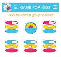 Find the correct group of circles. Logical game. Attention tasks for children. Printable worksheet vector