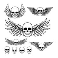 Set of the winged skulls. Design element for t-shirt print, poster, sticker. vector