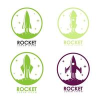 Emblems with rocket launch. Design elements for logo, label, emblem,sign, brand mark. vector