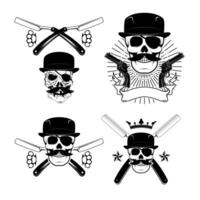 Set of gangsta skulls isolated on white background. element for t-shirt print, poster, sticker. vector