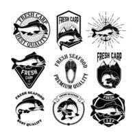 Set of the fresh carp labels, emblems and design elements. Carp fishing. Design element for logo, label, emblem, sign. vector