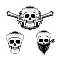 Set of gangsta skulls isolated on white background. Design element for t-shirt print, poster, sticker. Gangster skull vector