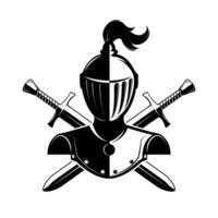Knight helmet with two swords and shield isolated on white background. Design elements for logo, label, emblem, sign, brand mark. illustration. vector