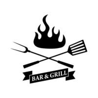 BBQ and grill. Emblem with crossed cooking spatula and fork. illustration vector
