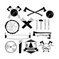 Set of woodworks, carpentry labels, emblems and design elements. element for logo, label, emblem, sign, brand mark. illustration. vector
