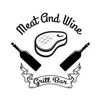Meat and wine. Emblem with wine bottles and meat steak vector