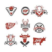 Set of fresh beef labels. Cow meat. Butcher shop. Fresh meat. Design elements for logo, label, emblem, sign, brand mark. illustration. vector