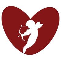 simple red heart icon with cupid shadow holding cupid's bow and arrows, valentines day design vector
