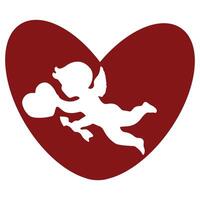 simple red heart icon with shadow of cupid holding small heart and arrow, design for valentine's day vector