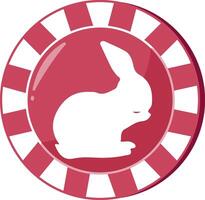 an icon for the Easter holiday, namely a red poker chip with an imprint of an Easter bunny with big ears that washes its paws vector