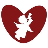 red heart simple icon with shadow of angel with pipe, design for valentine's day vector