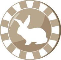 an icon for the Easter holiday, namely a brown poker chip with a print of an Easter bunny with big ears sitting on its paws vector