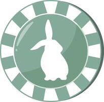 an icon for the Easter holiday, namely a green poker chip with a print of an Easter bunny with big ears sitting on its paws vector
