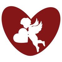simple icon of red heart with shadow of cupid holding a big heart, design for valentine's day vector
