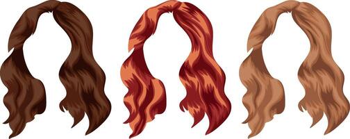 set of medium length female hair patterns in different colors for various female characters, faceless patterns vector