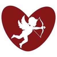 simple icon of red heart with shadow of cupid shooting from drawn bow, design for valentine's day vector