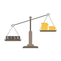 Investment high risk high expected return, investor risk appetite in securities and investment asset to get high reward concept, balance with heavy risk burden make box of rich money dollar reward. vector