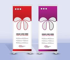 Modern stylish purple and red roll up banner template design vector