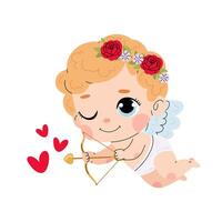 Cupid with bow and arrow. Charming cupid. Valentine's Day element. Flat illustration for print, greeting card, poster. vector