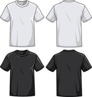 Black and white t shirts. Templates for T shirt apparel, front and back view. Blank textile print template mock up sketch for fashion clothing. vector